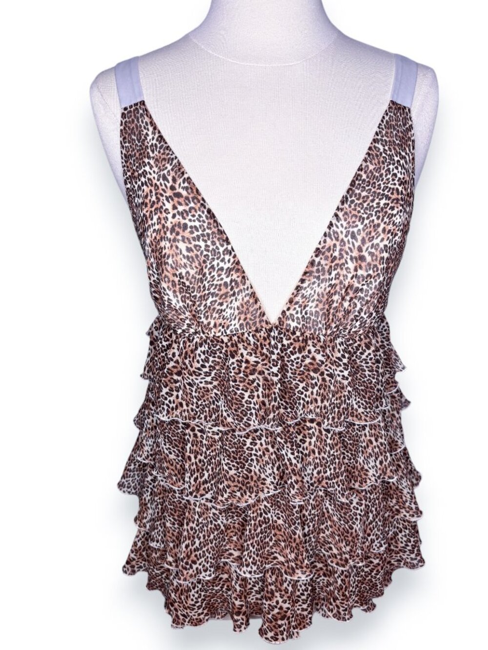 Victoria's Secret Leopard Animal Print V-Neck Tiered Ruffled Top Lingerie Size S